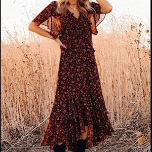 Carlotta Floral High Low Ruffle Maxi Dress